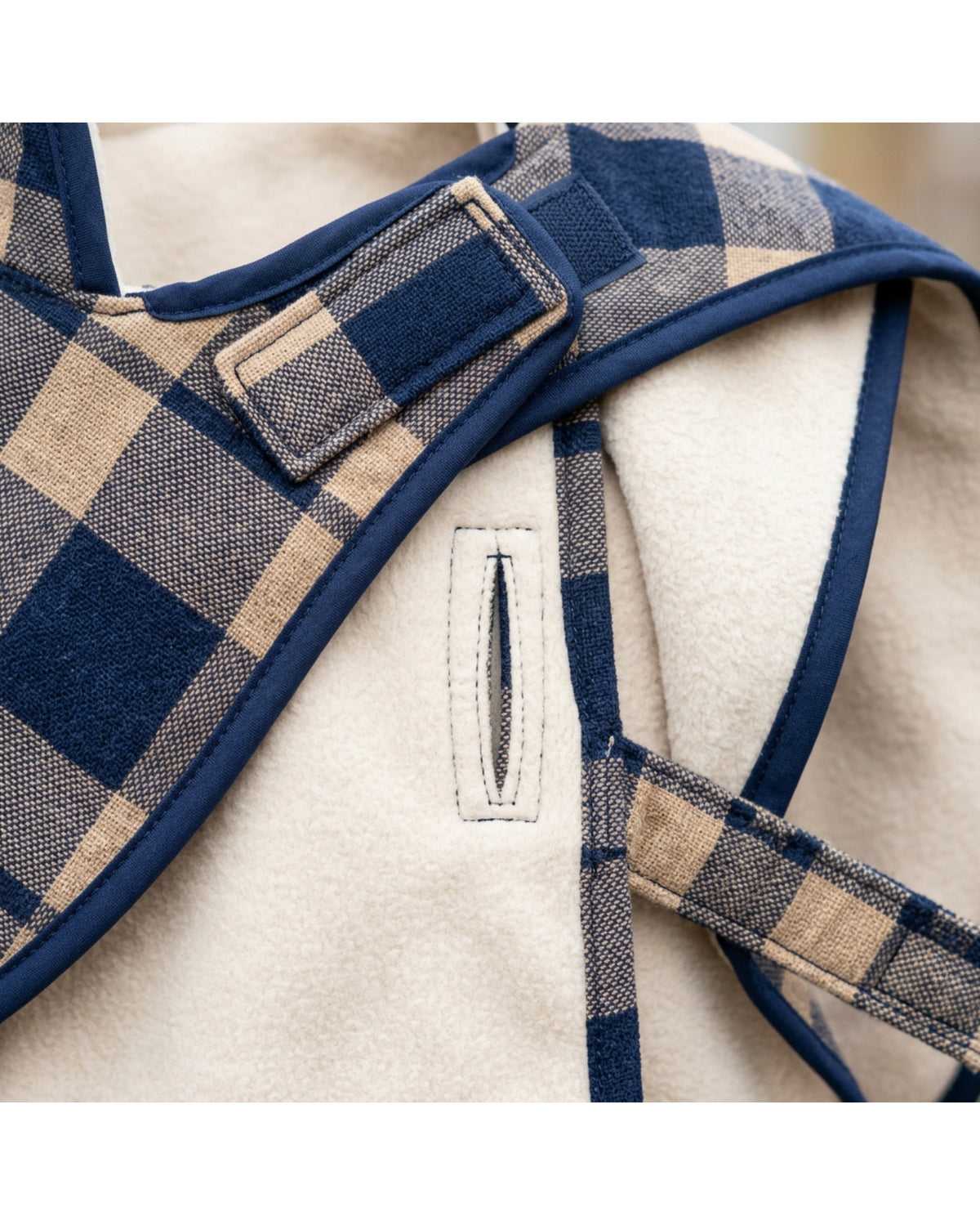 Jrpxf Fleece Lined Plaid Pet Cape Small Navy Tan - Detail view