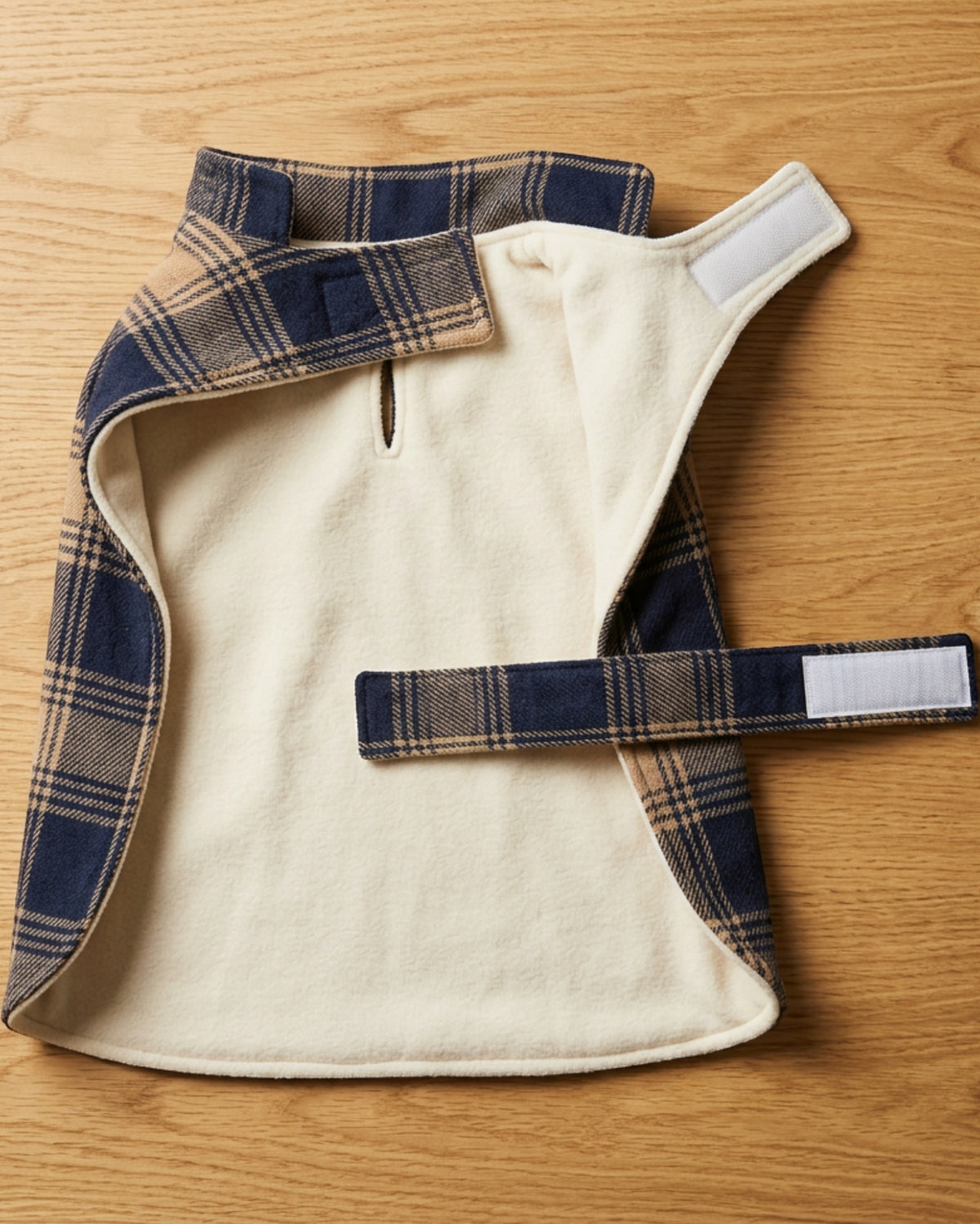 Jrpxf Fleece Lined Plaid Pet Cape Small Navy Tan - Lifestyle view