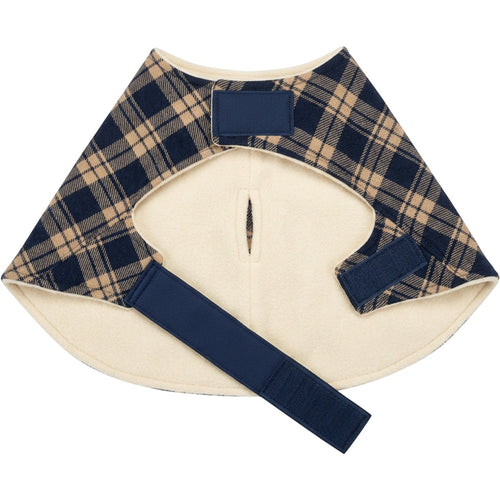 Jrpxf Fleece Lined Plaid Pet Cape Small Navy Tan - Product view